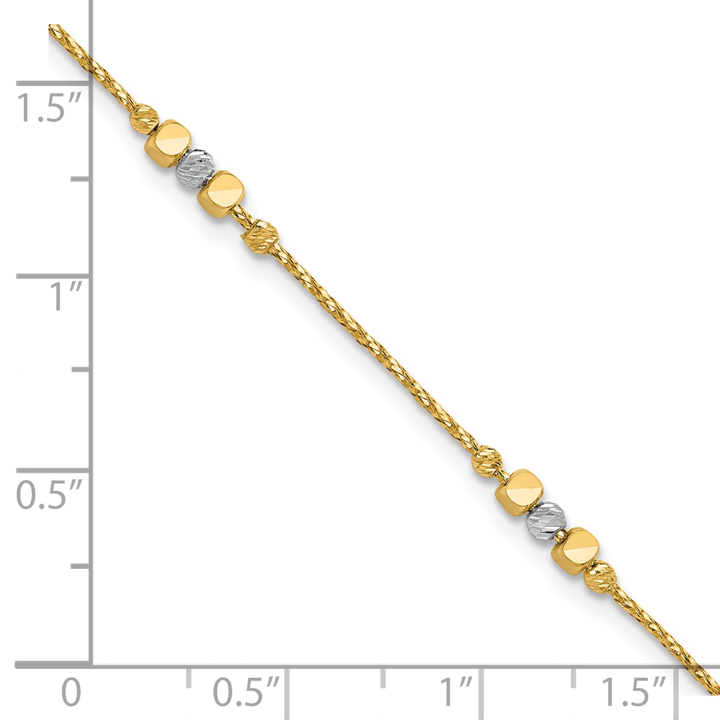 14K Two-tone Pol/Texture/Dia-cut Beads w/1in ext. Bracelet