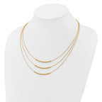 14K Pol/Texture/Dia-cut Beads 3-strand w/ 2in ext. Necklace