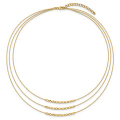 14K Pol/Texture/Dia-cut Beads 3-strand w/ 2in ext. Necklace