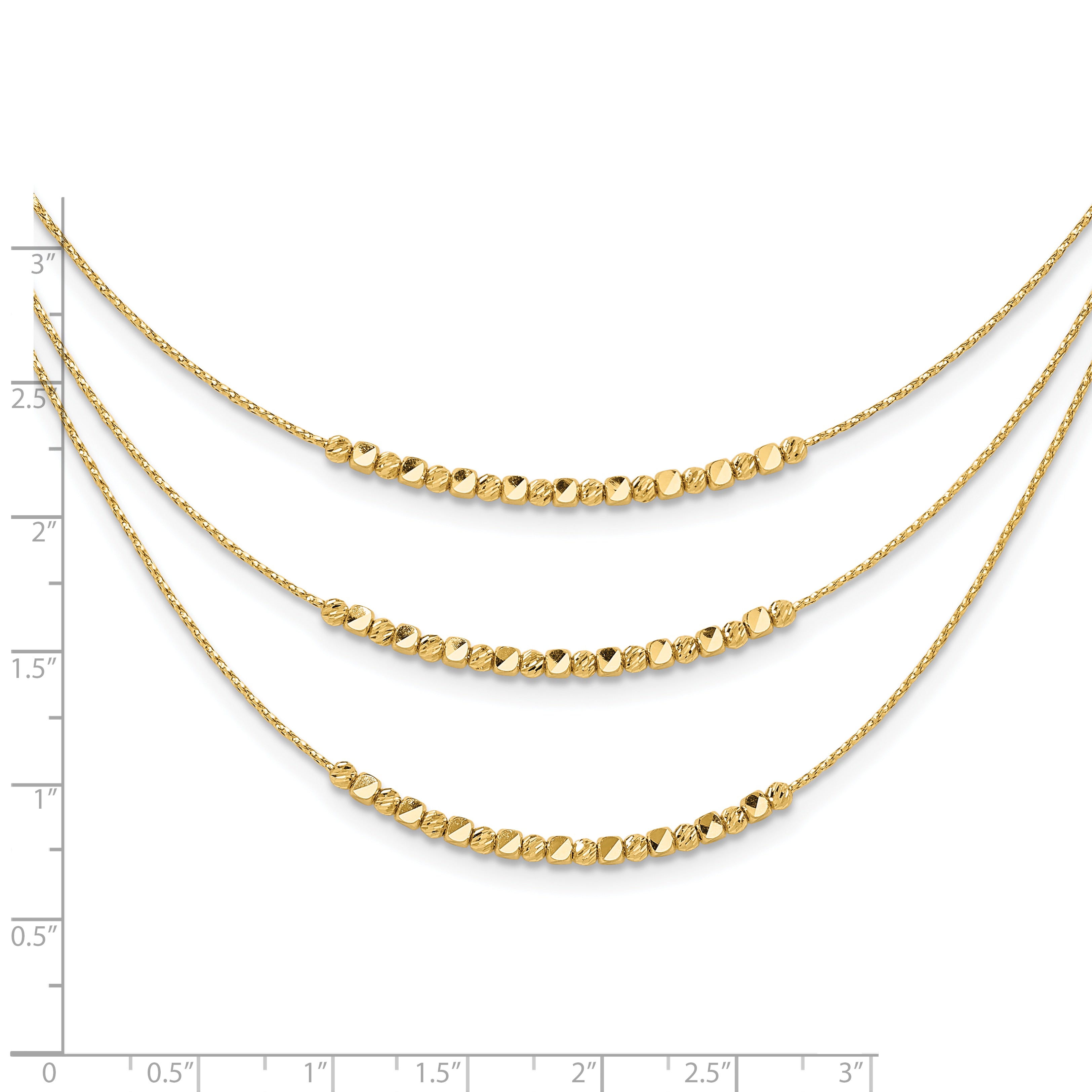 14K Pol/Texture/Dia-cut Beads 3-strand w/ 2in ext. Necklace