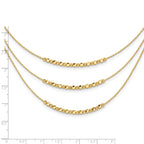 14K Pol/Texture/Dia-cut Beads 3-strand w/ 2in ext. Necklace