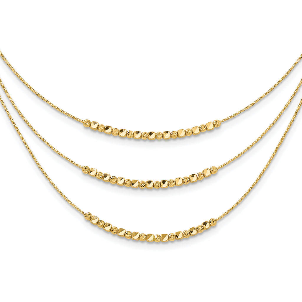 14K Pol/Texture/Dia-cut Beads 3-strand w/ 2in ext. Necklace