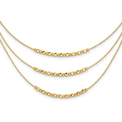 14K Pol/Texture/Dia-cut Beads 3-strand w/ 2in ext. Necklace