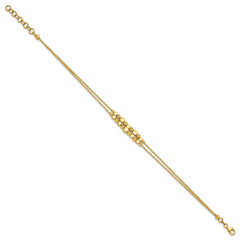 14K Pol/Texture/Dia-cut Beads 2-Strand w/ 1in ext. Bracelet
