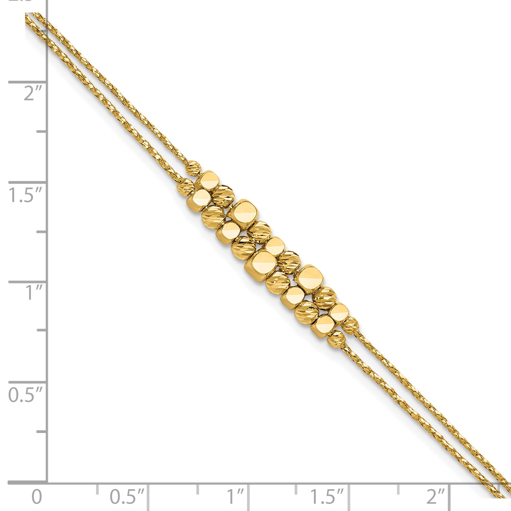 14K Pol/Texture/Dia-cut Beads 2-Strand w/ 1in ext. Bracelet