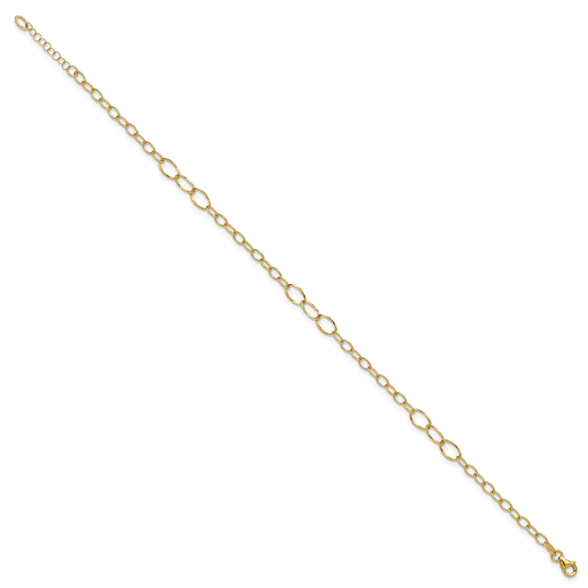 14K Oval Link 9 inch Plus 1 inch Extender - Total 10 inch Anklet
