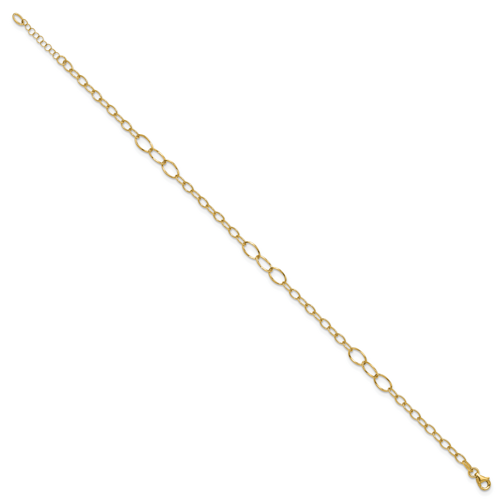 14K Oval Link 9 inch Plus 1 inch Extender - Total 10 inch Anklet