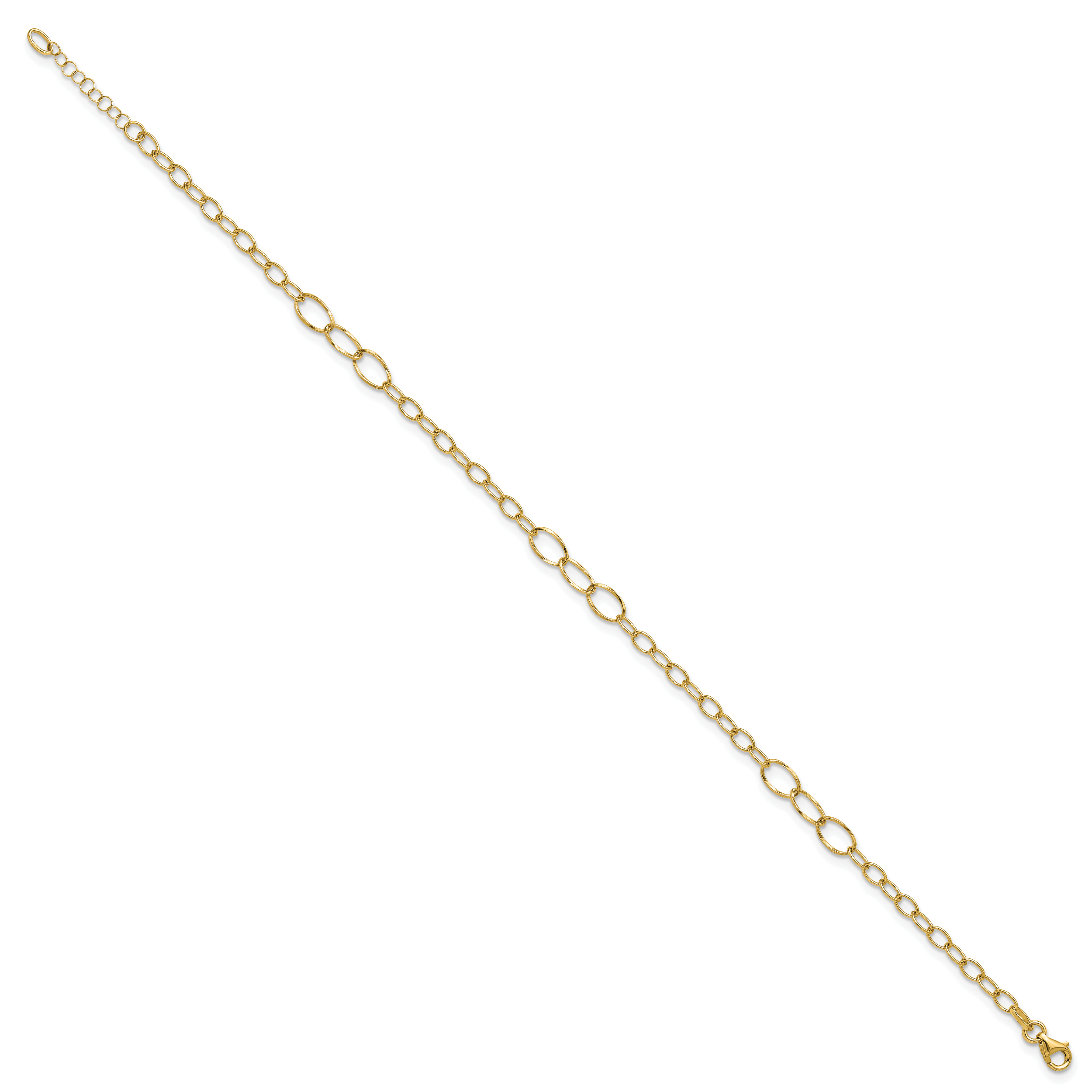 14K Oval Link 9 inch Plus 1 inch Extender - Total 10 inch Anklet