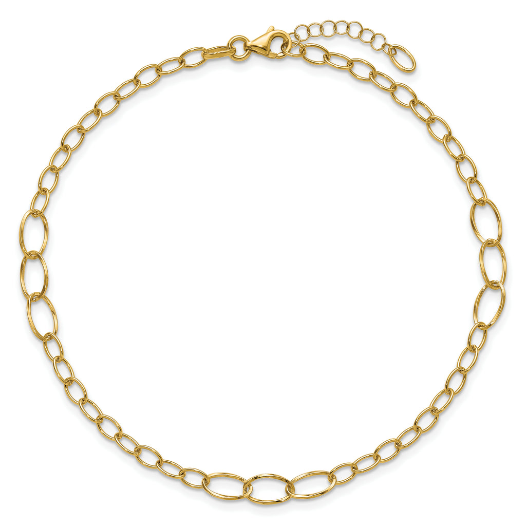 14K Oval Link 9 inch Plus 1 inch Extender - Total 10 inch Anklet