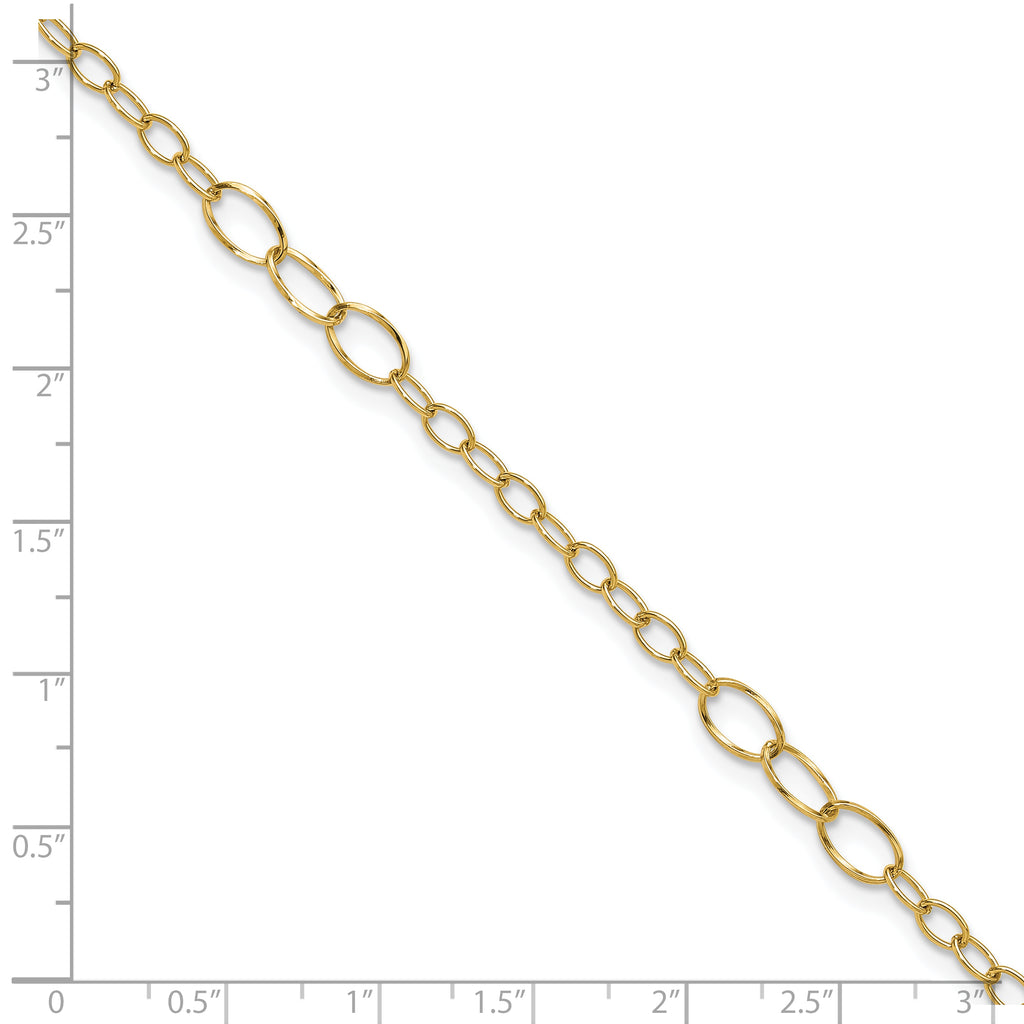14K Oval Link 9 inch Plus 1 inch Extender - Total 10 inch Anklet
