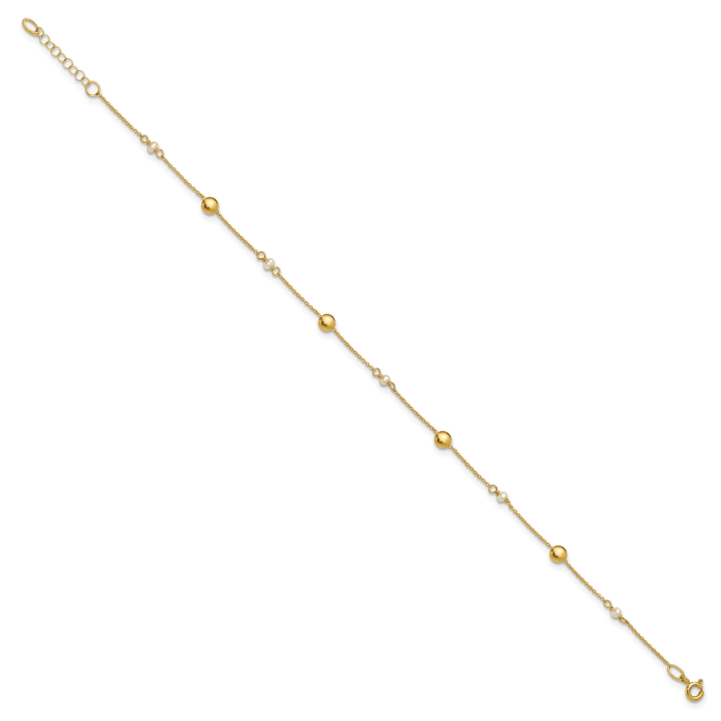 14K Freshwater Cultured Pearl / Round Beads 9 inch Plus 1 inch Extender - Total 10 inch Anklet