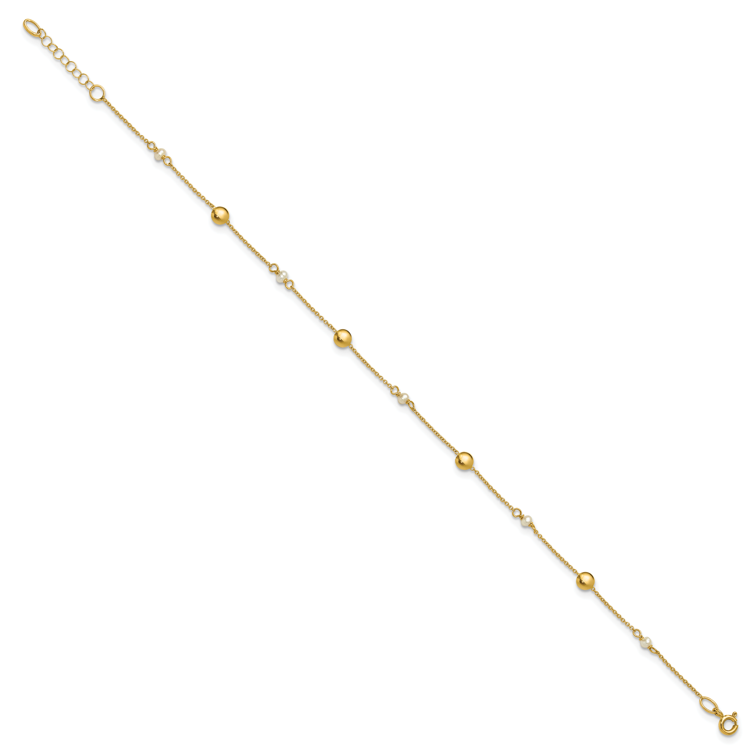 14K Freshwater Cultured Pearl / Round Beads 9 inch Plus 1 inch Extender - Total 10 inch Anklet Secondary image