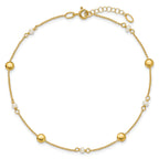 14K Freshwater Cultured Pearl / Round Beads 9 inch Plus 1 inch Extender - Total 10 inch Anklet