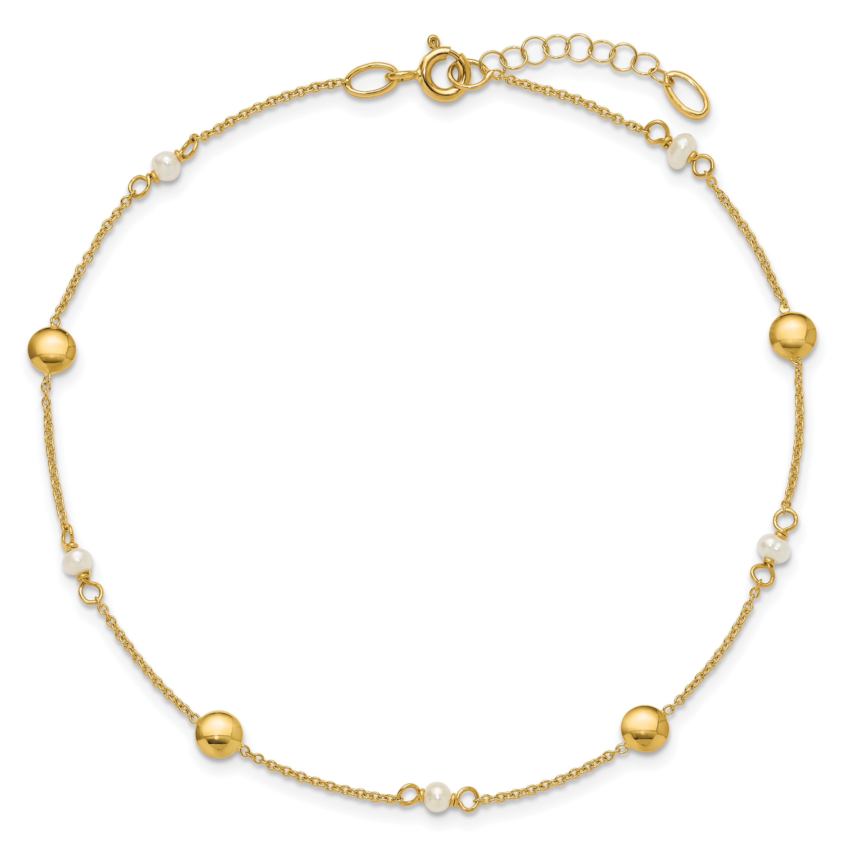 14K Freshwater Cultured Pearl / Round Beads 9 inch Plus 1 inch Extender - Total 10 inch Anklet