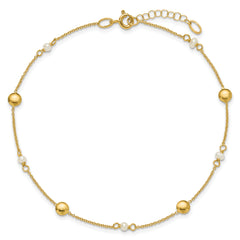 14K Freshwater Cultured Pearl / Round Beads 9 inch Plus 1 inch Extender - Total 10 inch Anklet