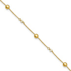 14K Freshwater Cultured Pearl / Round Beads 9 inch Plus 1 inch Extender - Total 10 inch Anklet