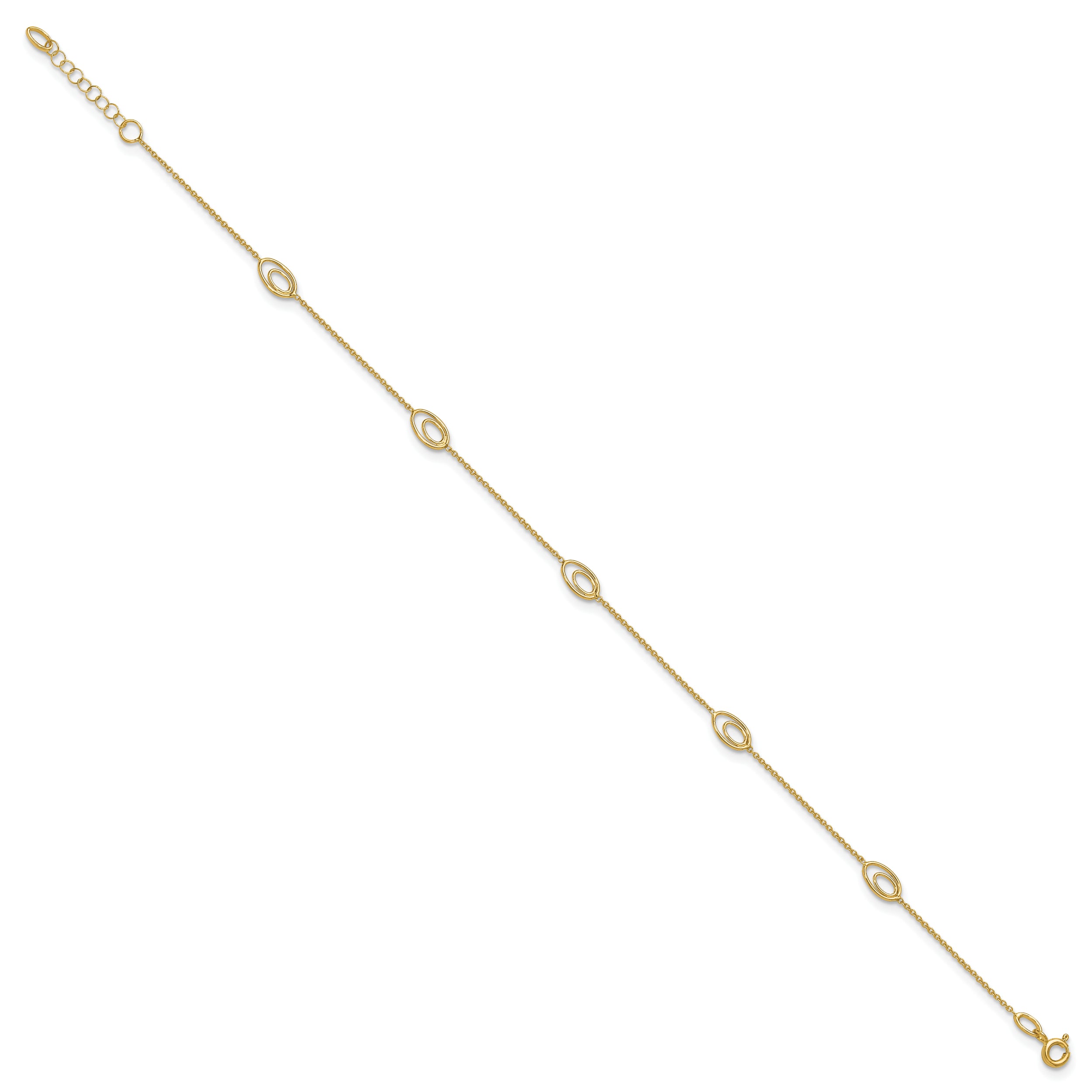 14K Oval Link 5-Station 9 inch Plus 1 inch Extender - Total 10 inch Anklet
