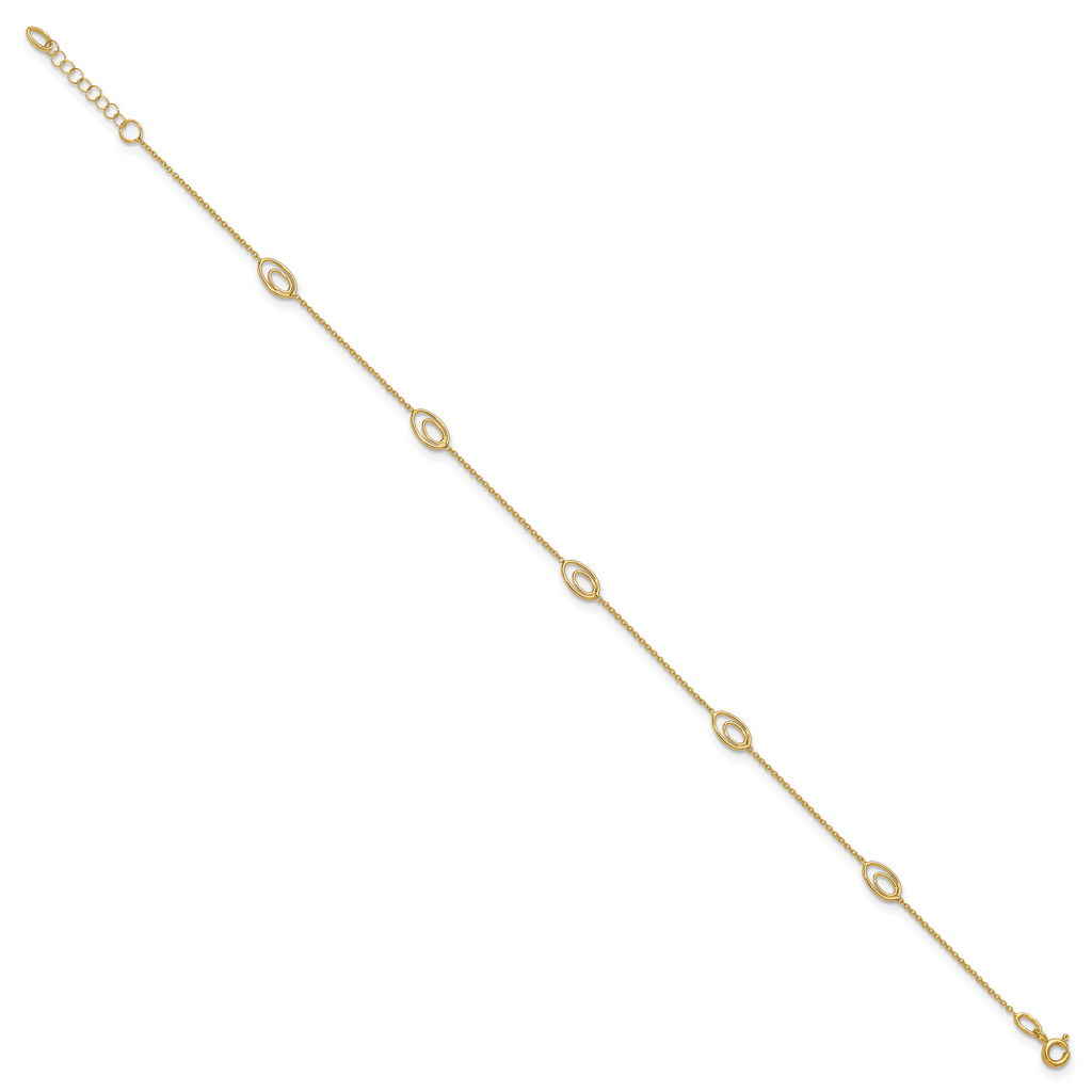 14K Oval Link 5-Station 9 inch Plus 1 inch Extender - Total 10 inch Anklet
