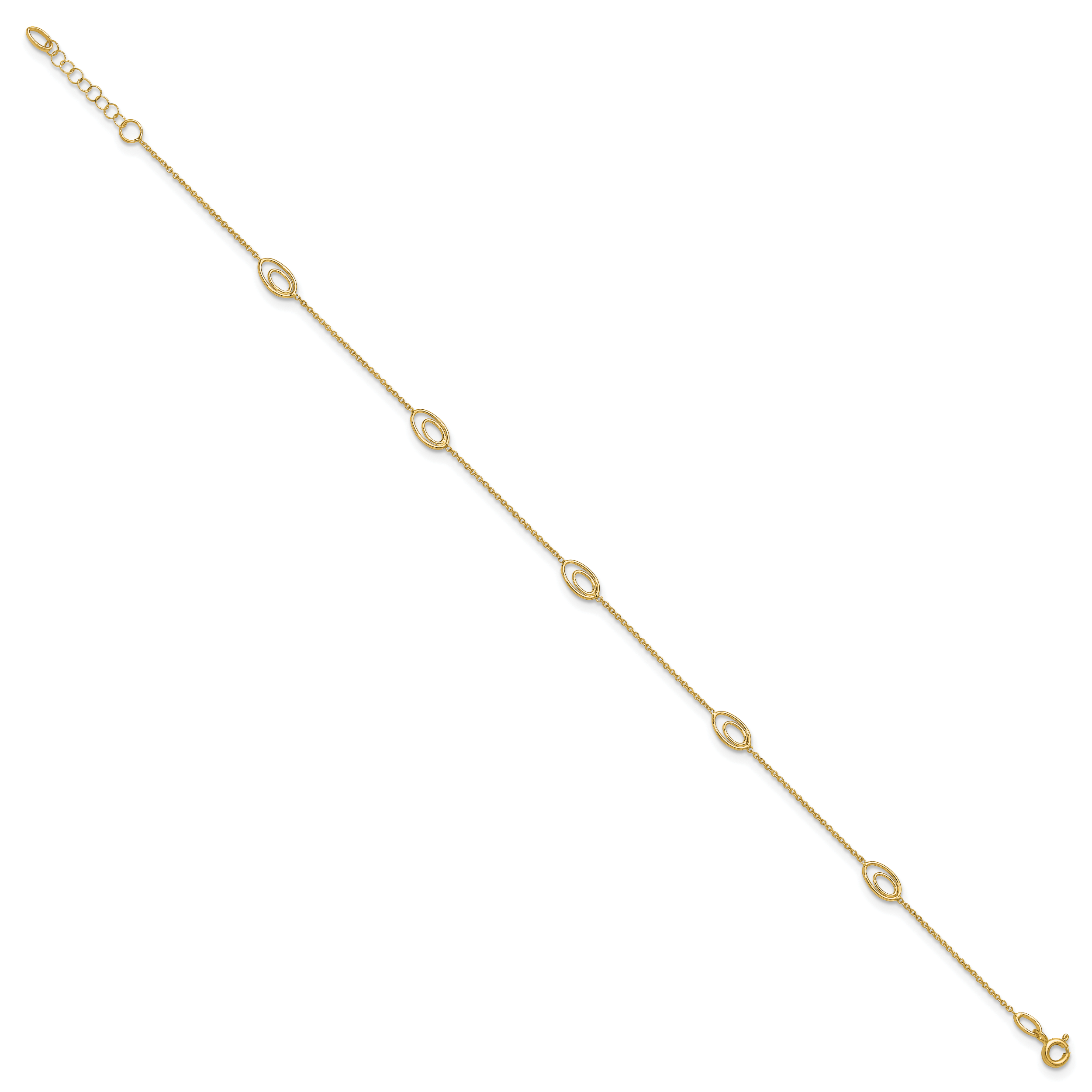 14K Oval Link 5-Station 9 inch Plus 1 inch Extender - Total 10 inch Anklet