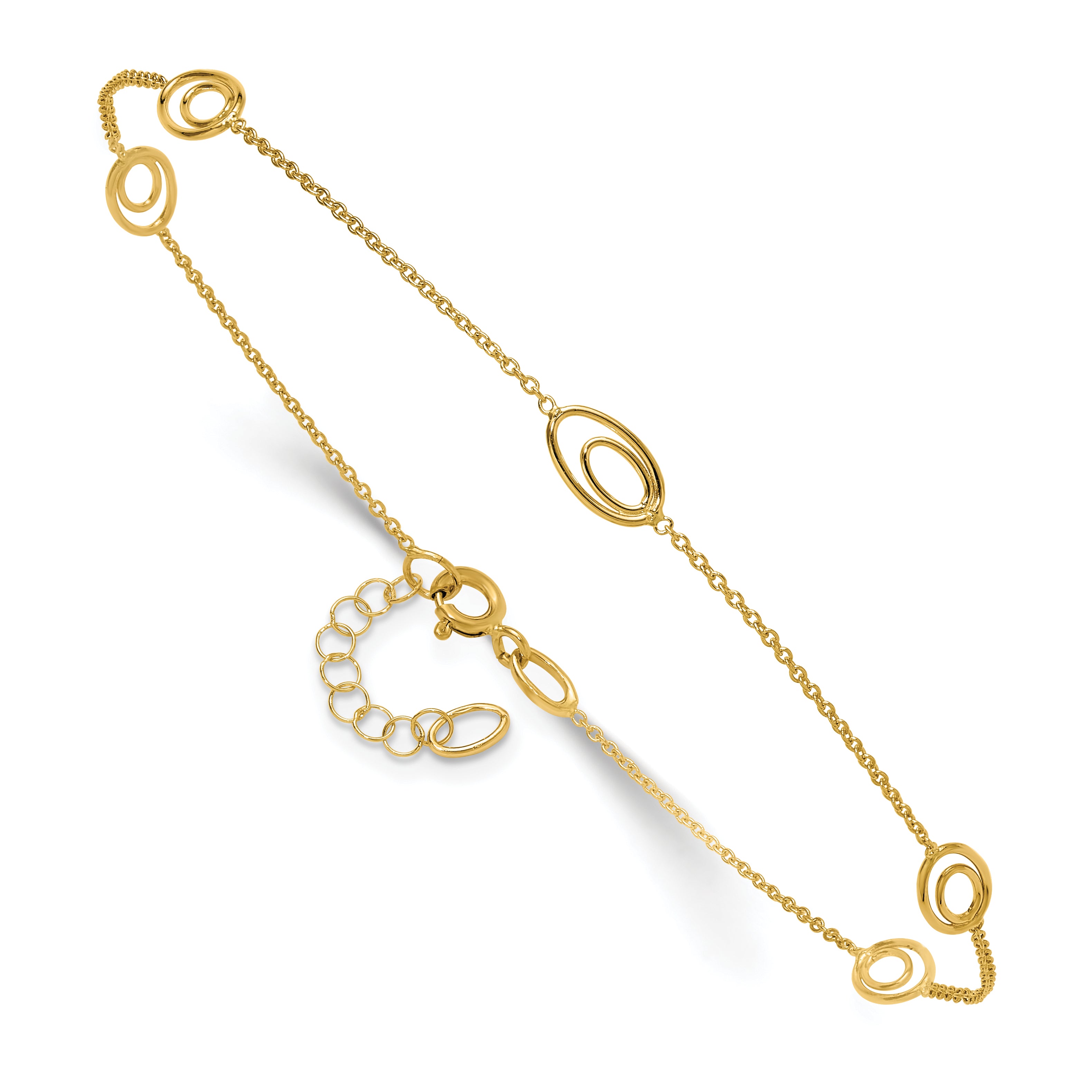 14K Oval Link 5-Station 9 inch Plus 1 inch Extender - Total 10 inch Anklet