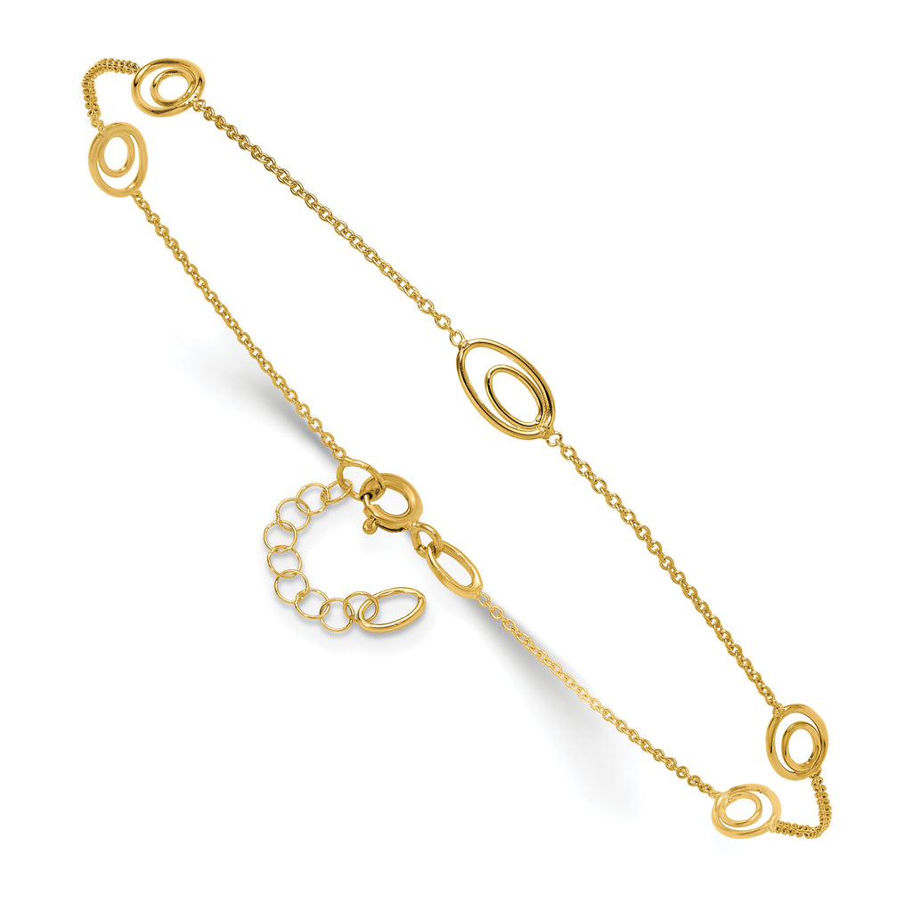 14K Oval Link 5-Station 9 inch Plus 1 inch Extender - Total 10 inch Anklet
