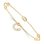 14K Oval Link 5-Station 9 inch Plus 1 inch Extender - Total 10 inch Anklet
