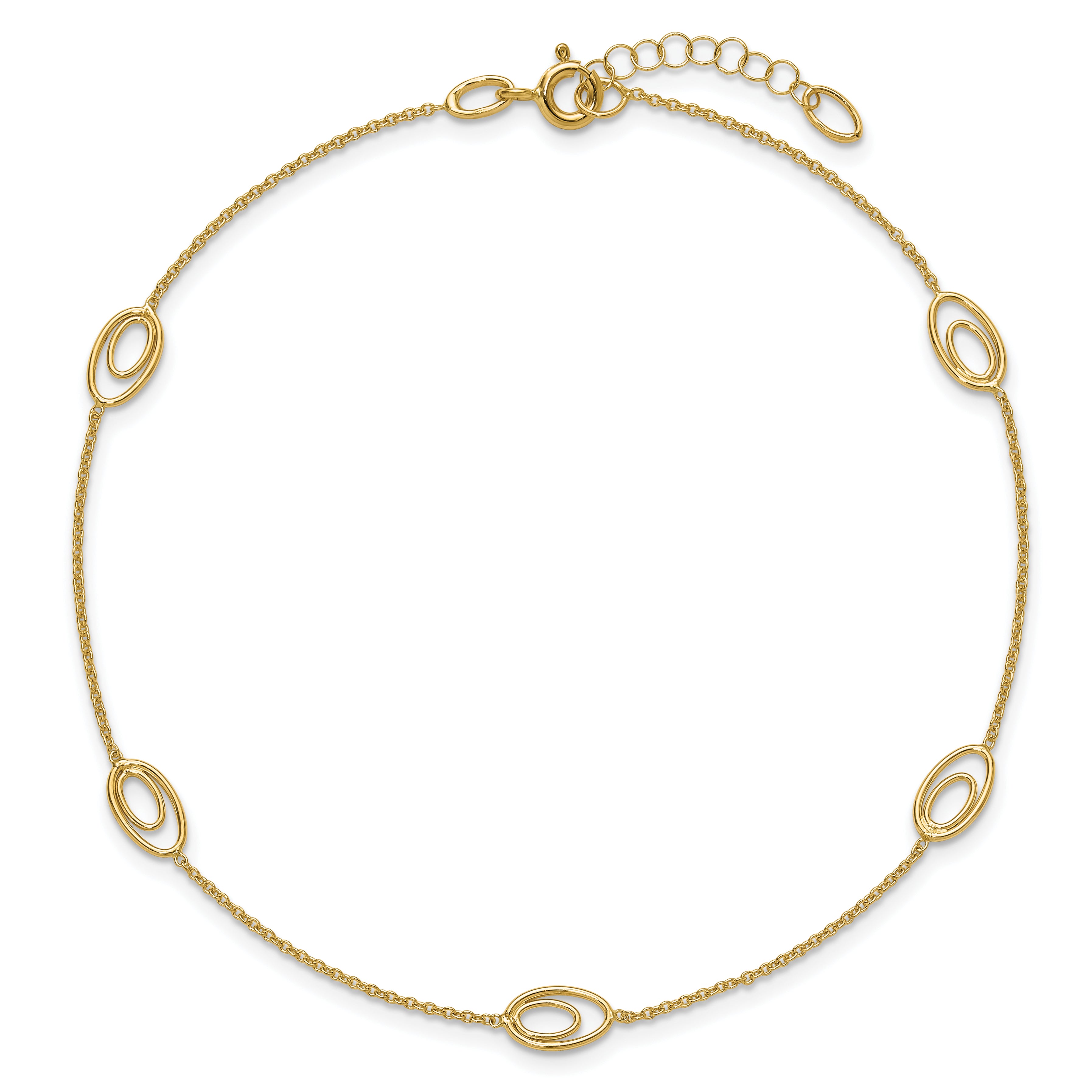 14K Oval Link 5-Station 9 inch Plus 1 inch Extender - Total 10 inch Anklet