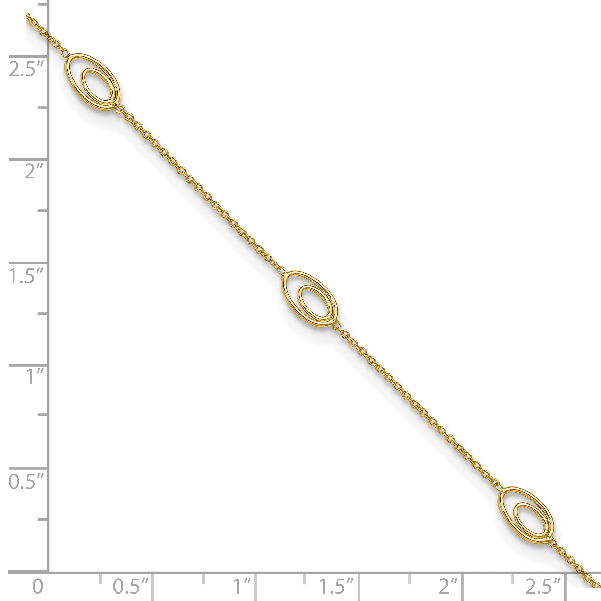 14K Oval Link 5-Station 9 inch Plus 1 inch Extender - Total 10 inch Anklet
