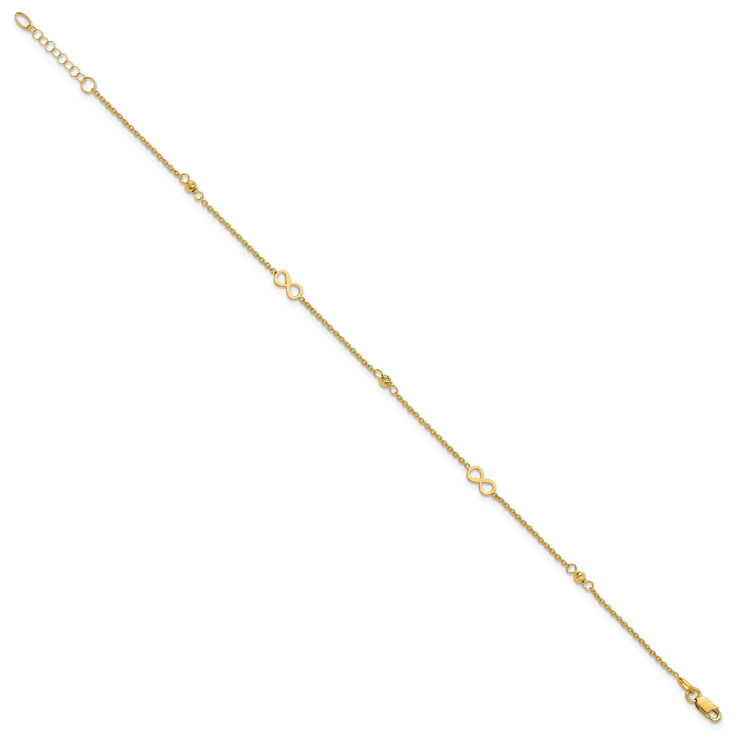 14K Infinity and Diamond-cut Bead 9 inch Plus 1 inch Extender - Total 10 inch Anklet Secondary image
