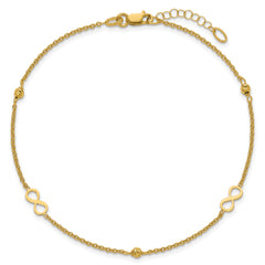 14K Infinity and Diamond-cut Bead 9 inch Plus 1 inch Extender - Total 10 inch Anklet