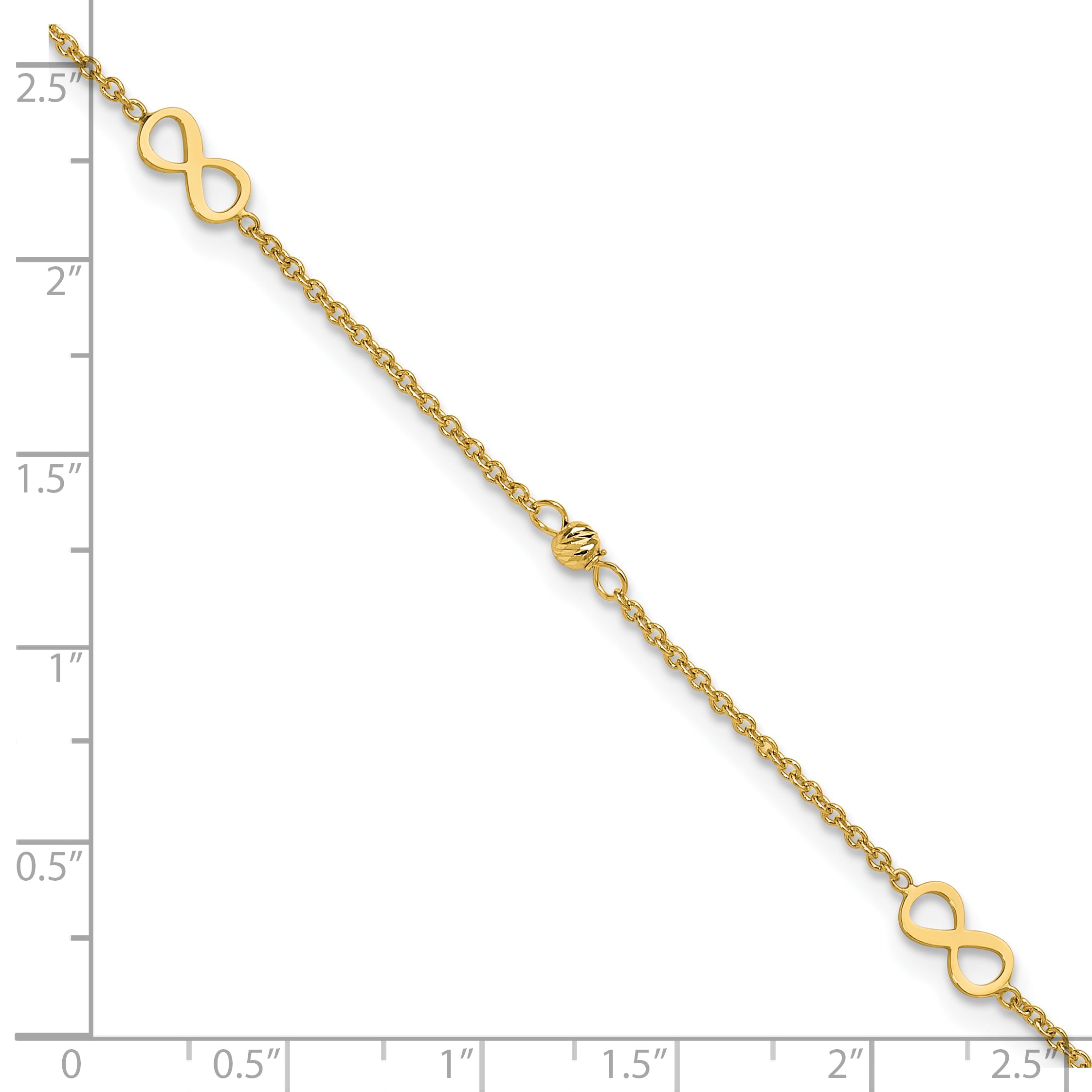 14K Infinity and Diamond-cut Bead 9 inch Plus 1 inch Extender - Total 10 inch Anklet