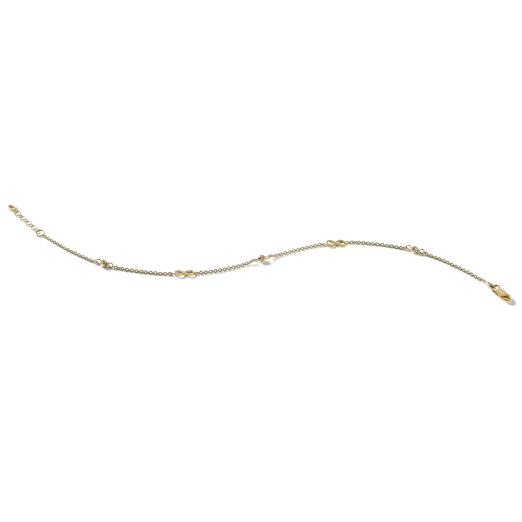 14K Infinity and Diamond-cut Bead 9 inch Plus 1 inch Extender - Total 10 inch Anklet