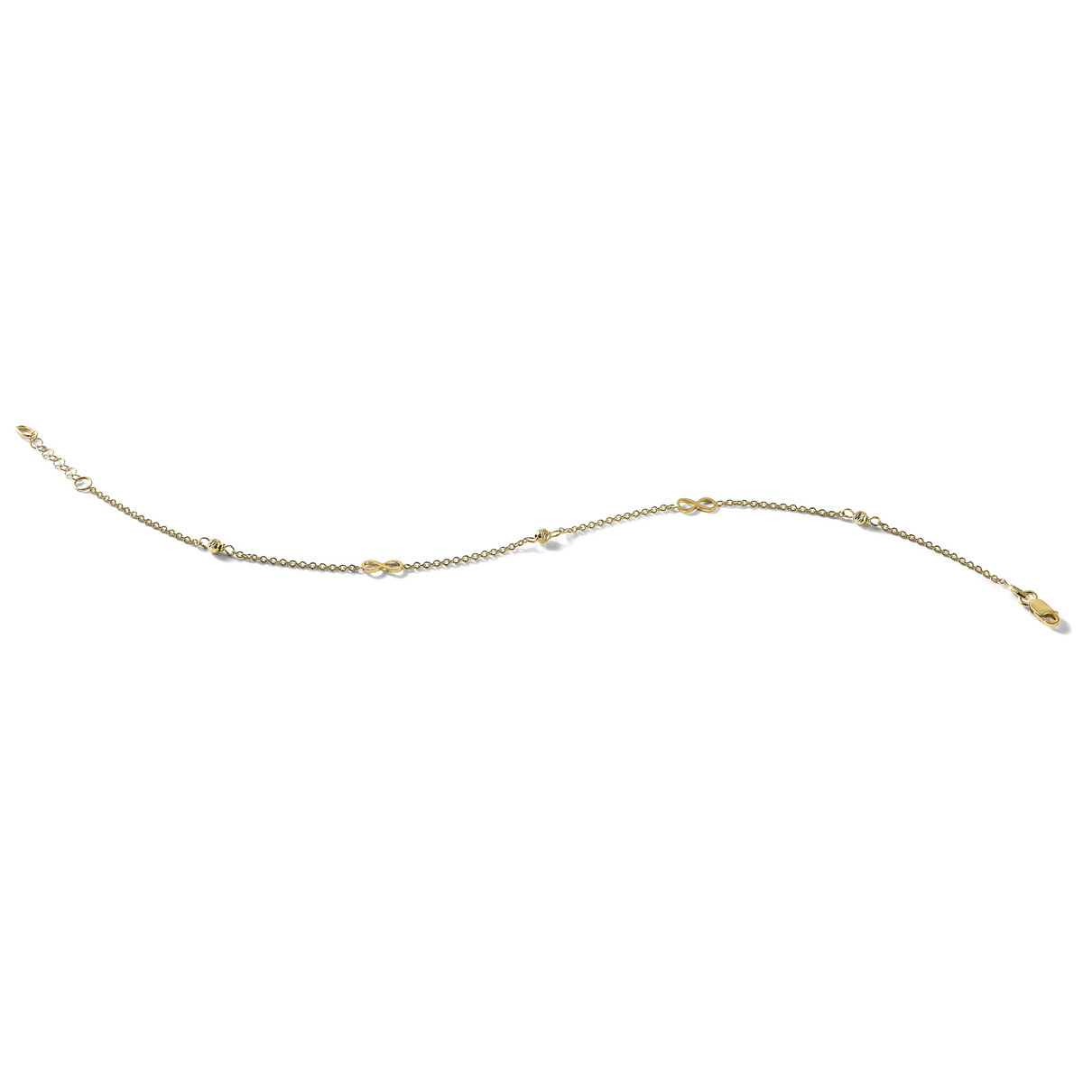 14K Infinity and Diamond-cut Bead 9 inch Plus 1 inch Extender - Total 10 inch Anklet