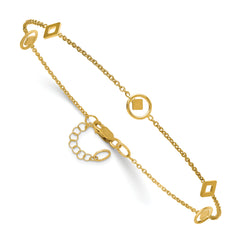 14K Polished Geometric 5-Station 9 inch Plus 1 inch Extender - Total 10 inch Anklet