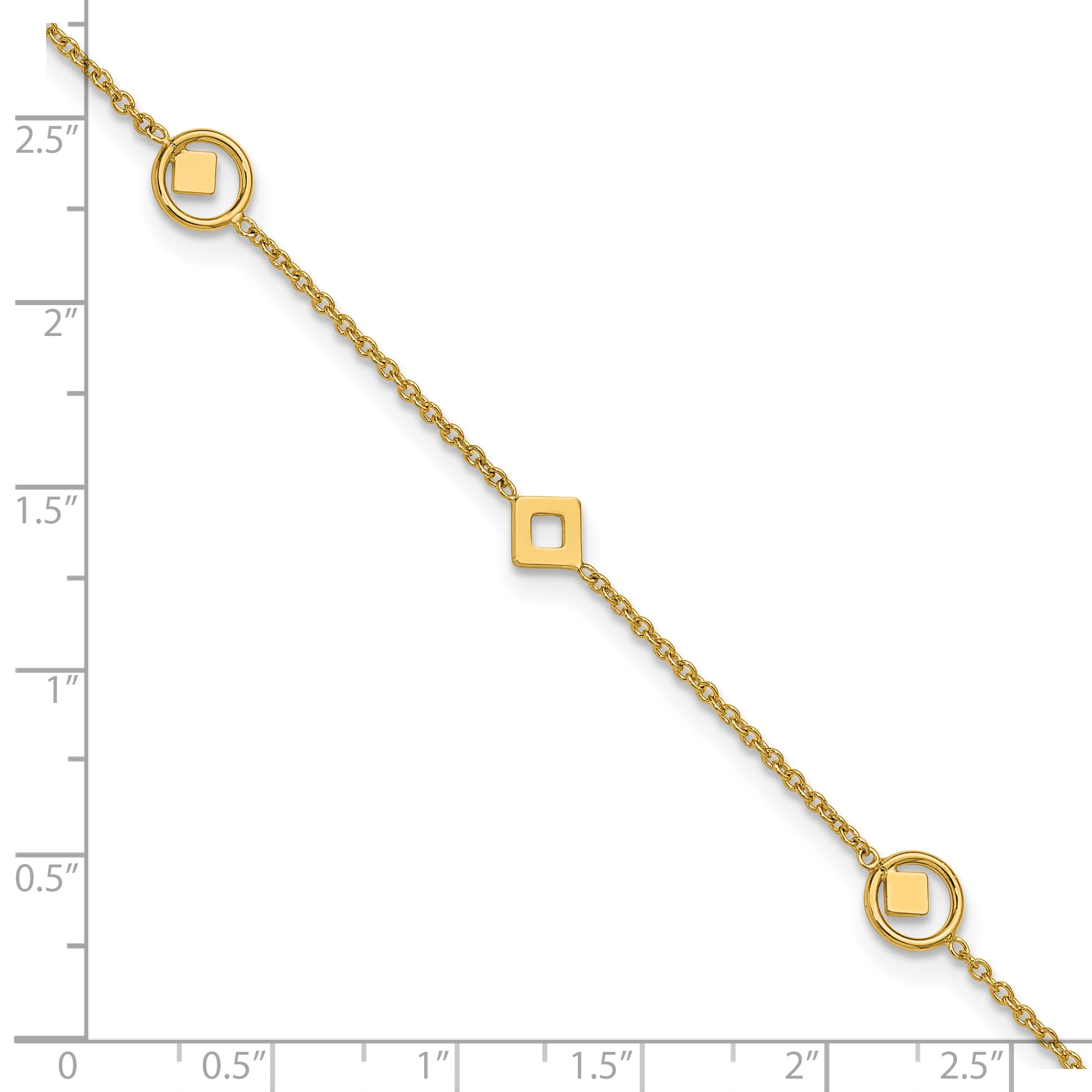 14K Polished Geometric 5-Station 9 inch Plus 1 inch Extender - Total 10 inch Anklet