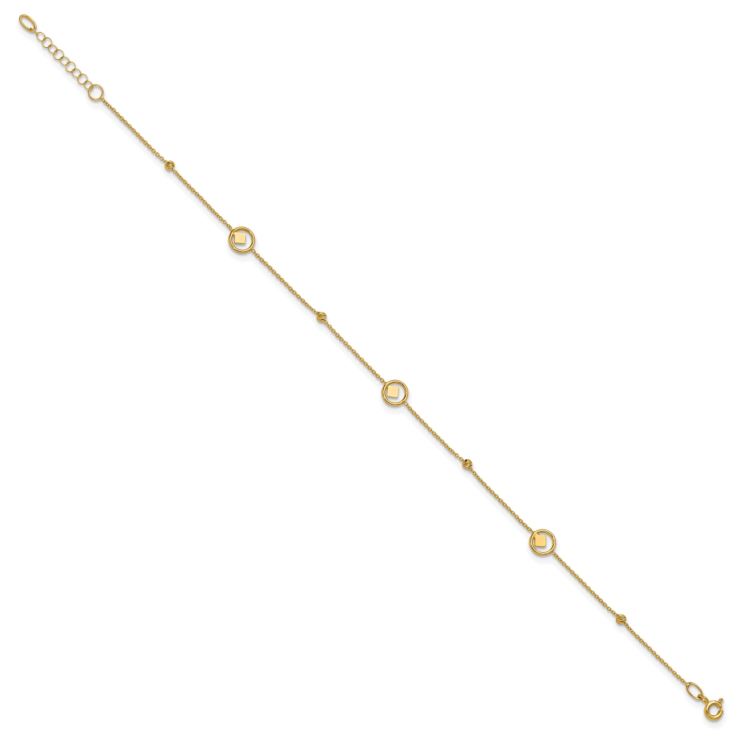 14K Geometric and Diamond-cut Beads 9 inch Plus 1 inch Extender - Total 10 inch Anklet