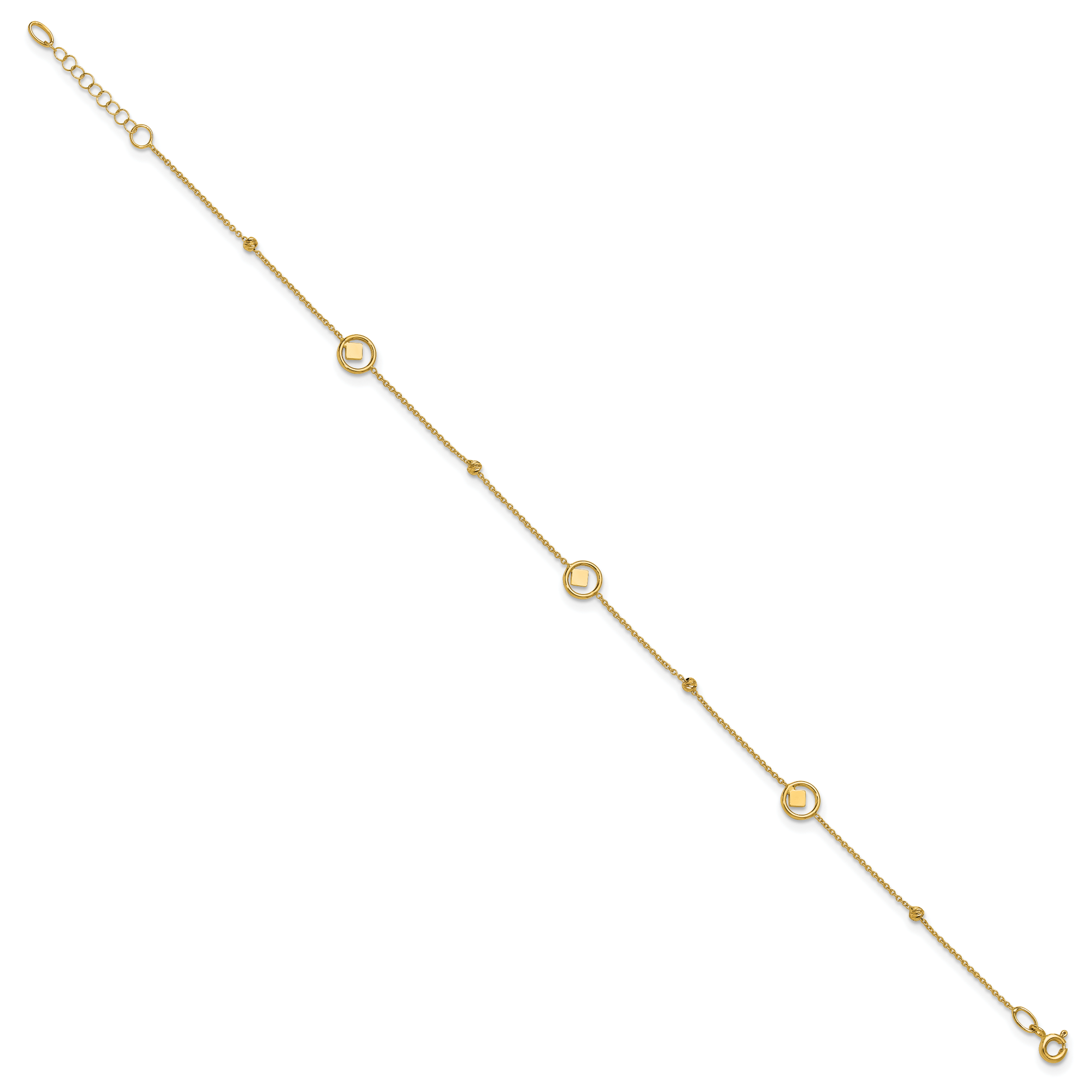 14K Geometric and Diamond-cut Beads 9 inch Plus 1 inch Extender - Total 10 inch Anklet Secondary image