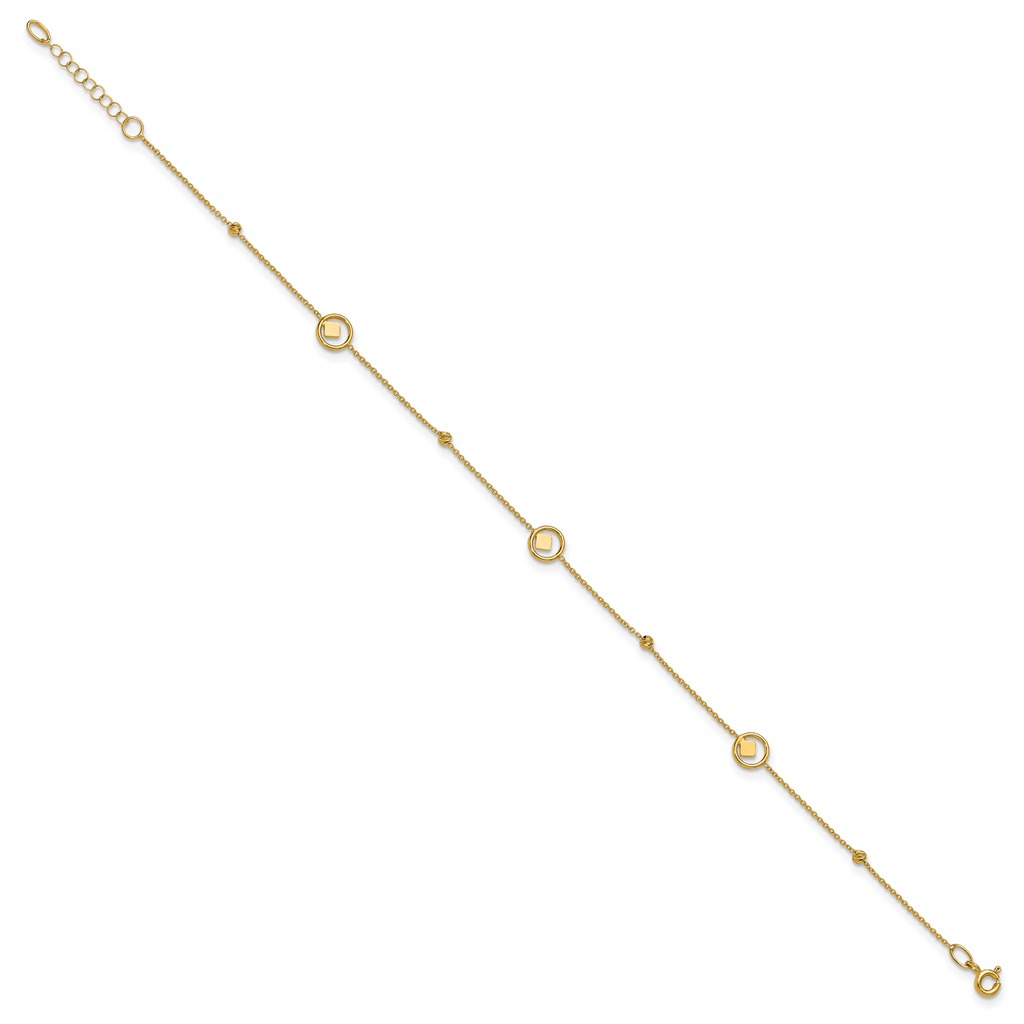 14K Geometric and Diamond-cut Beads 9 inch Plus 1 inch Extender - Total 10 inch Anklet