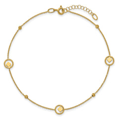 14K Geometric and Diamond-cut Beads 9 inch Plus 1 inch Extender - Total 10 inch Anklet