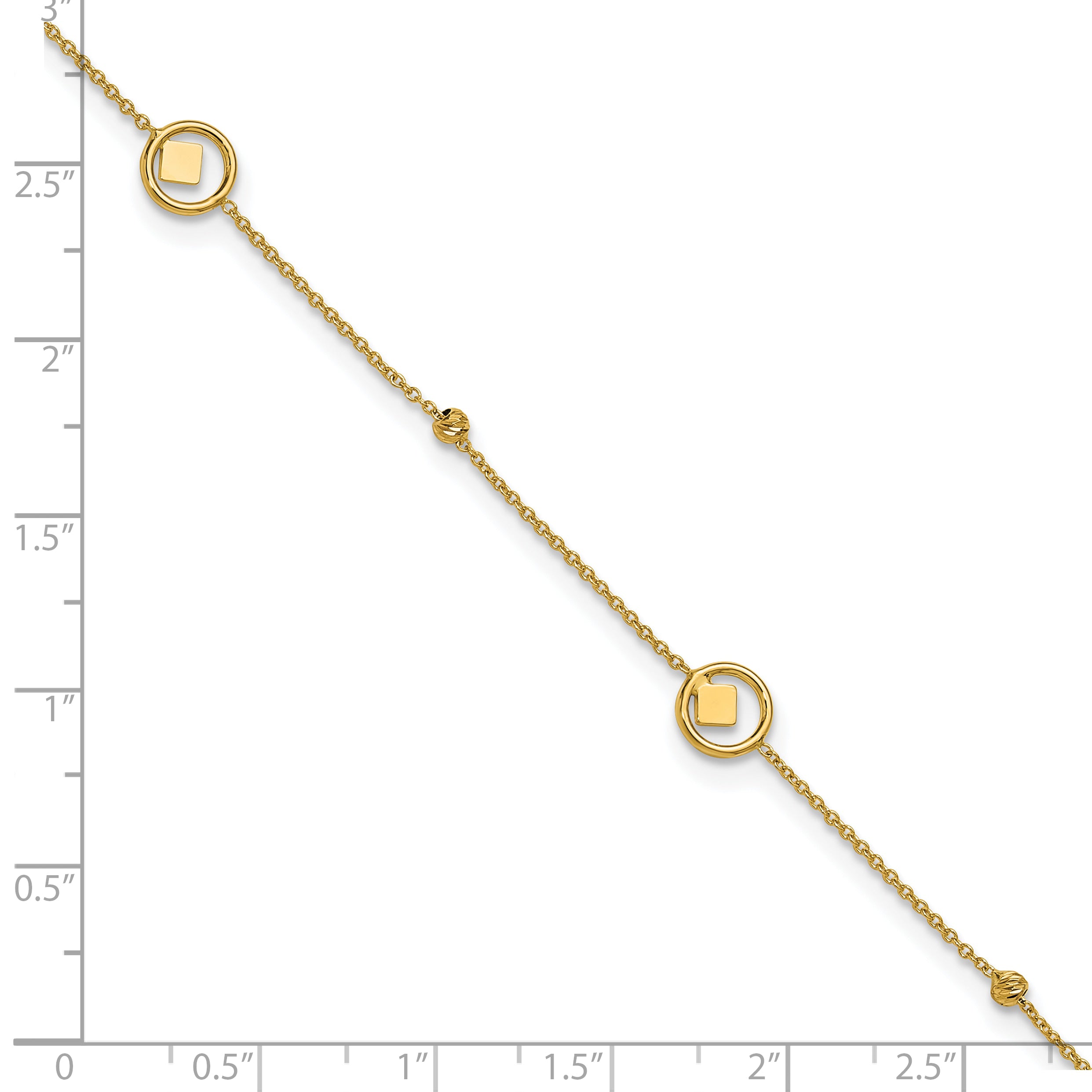 14K Geometric and Diamond-cut Beads 9 inch Plus 1 inch Extender - Total 10 inch Anklet