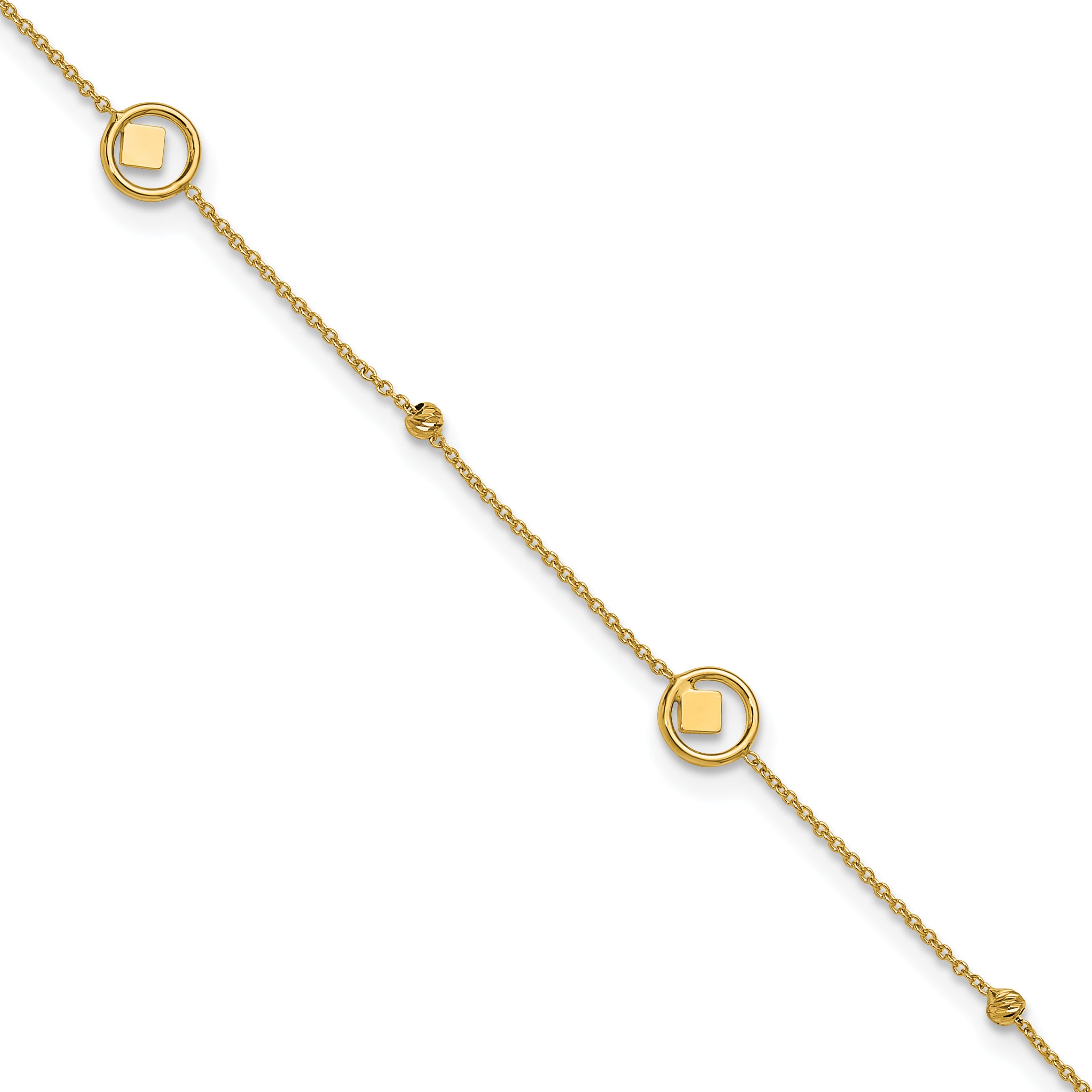 14K Geometric and Diamond-cut Beads 9 inch Plus 1 inch Extender - Total 10 inch Anklet Main image