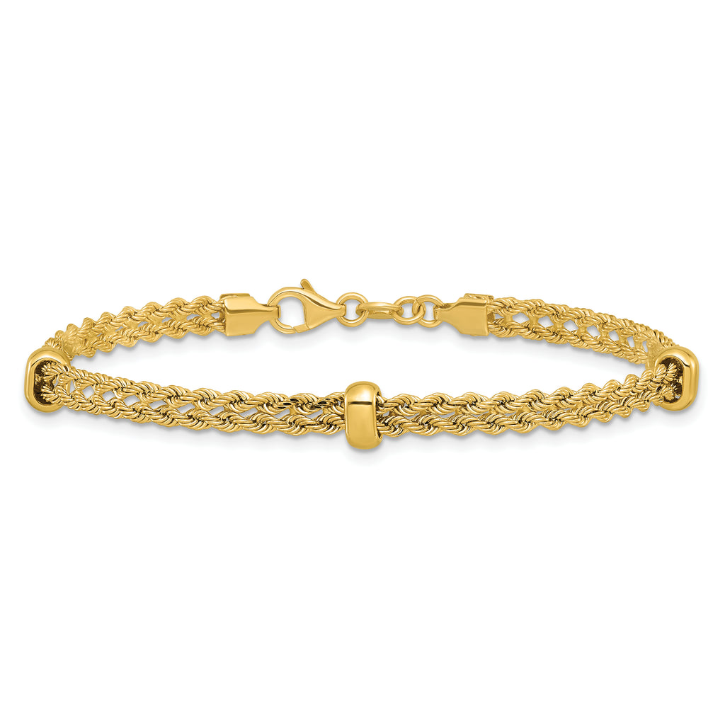 14K Polished and Diamond-cut Fancy Braided Rope Bracelet