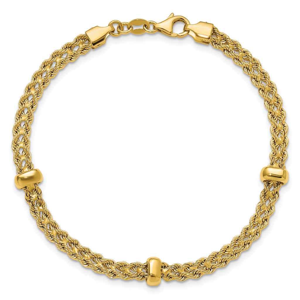 14K Polished and Diamond-cut Fancy Braided Rope Bracelet