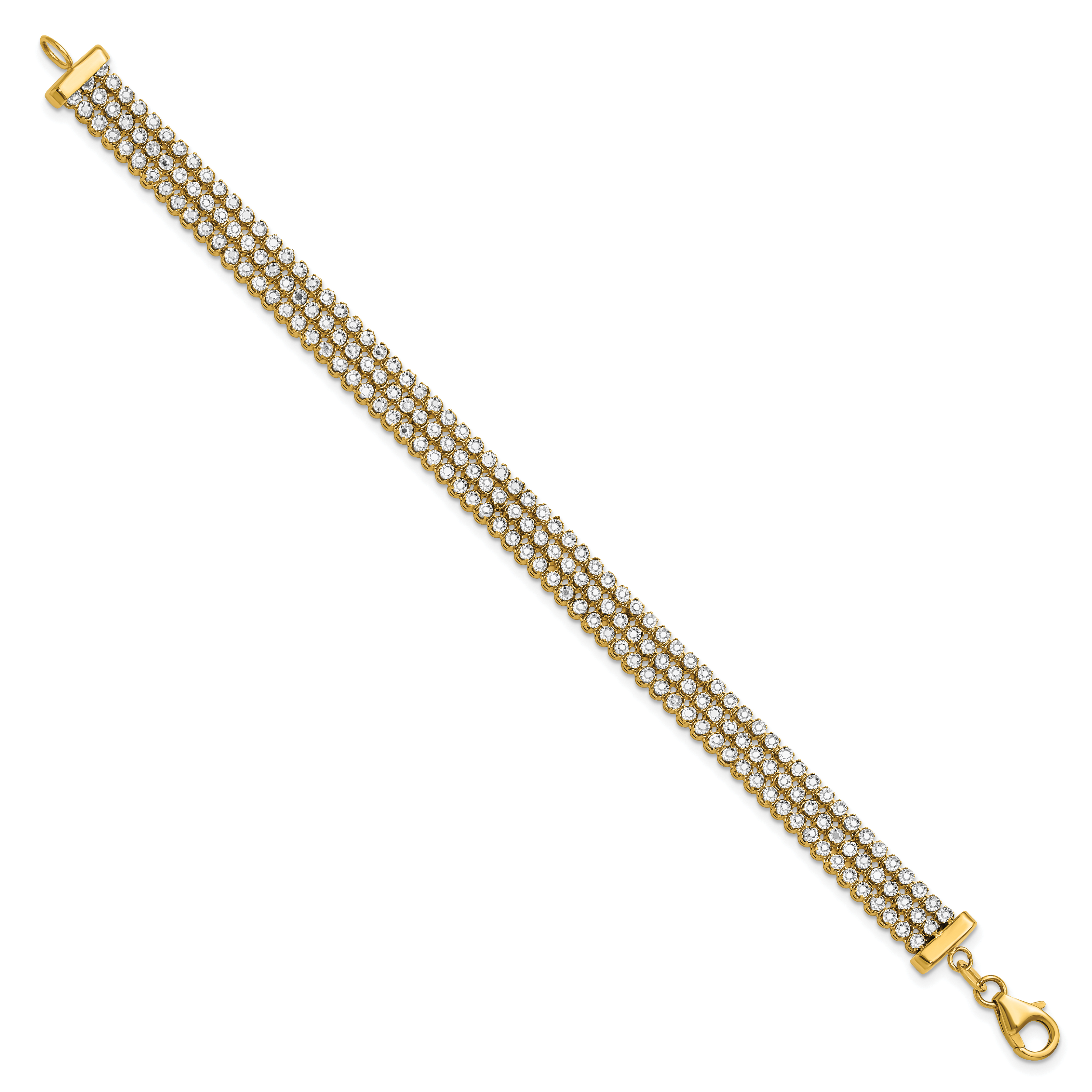 14K Two-tone Polished/Dia-cut 3-Row Bracelet Secondary image