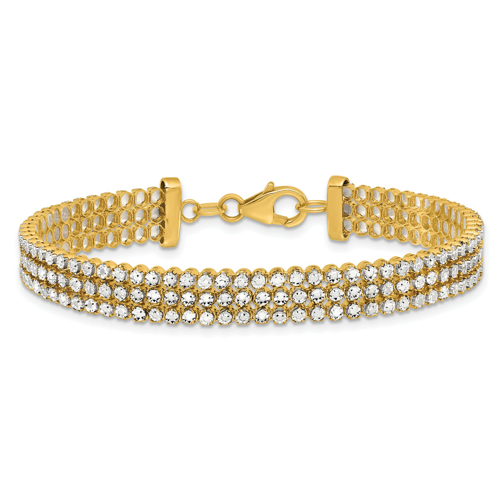 14K Two-tone Polished/Dia-cut 3-Row Bracelet