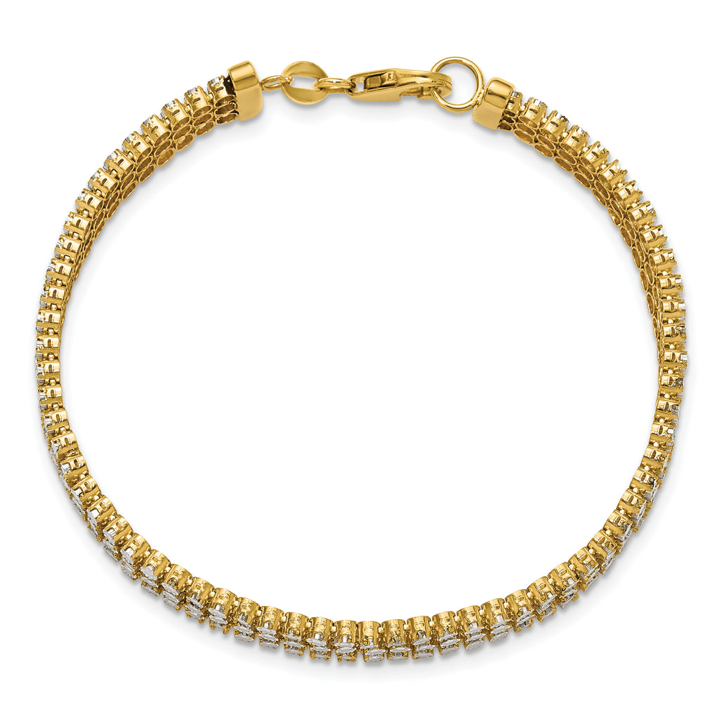 14K Two-tone Polished/Dia-cut 3-Row Bracelet