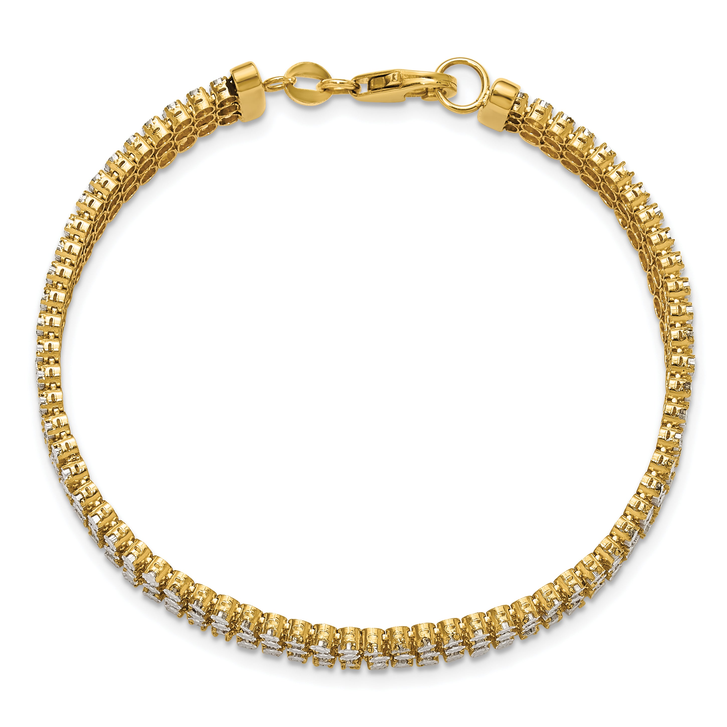 14K Two-tone Polished/Dia-cut 3-Row Bracelet