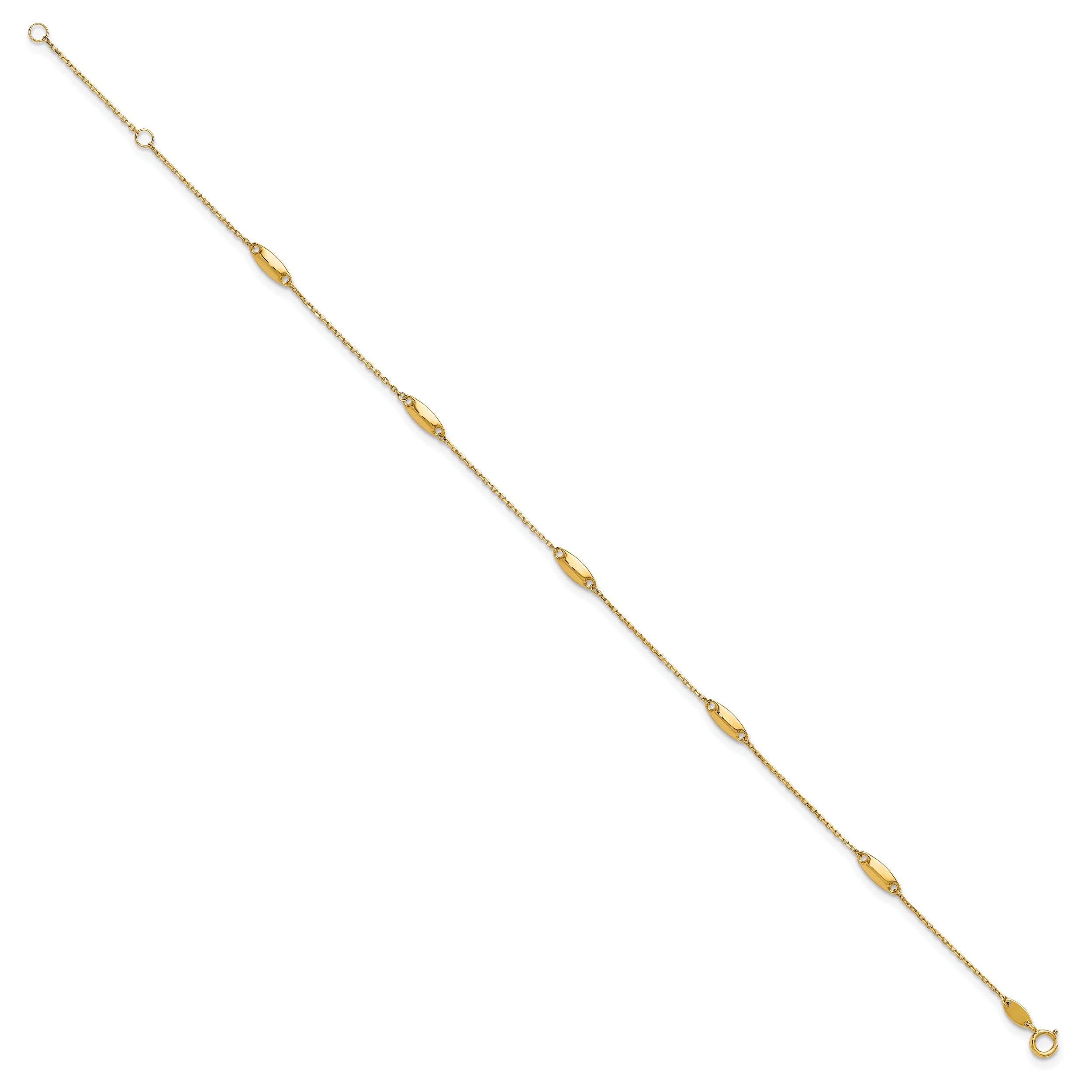 14K Oval Bead 5-Station 9 inch Plus 1 inch Extender - Total 10 inch Anklet
