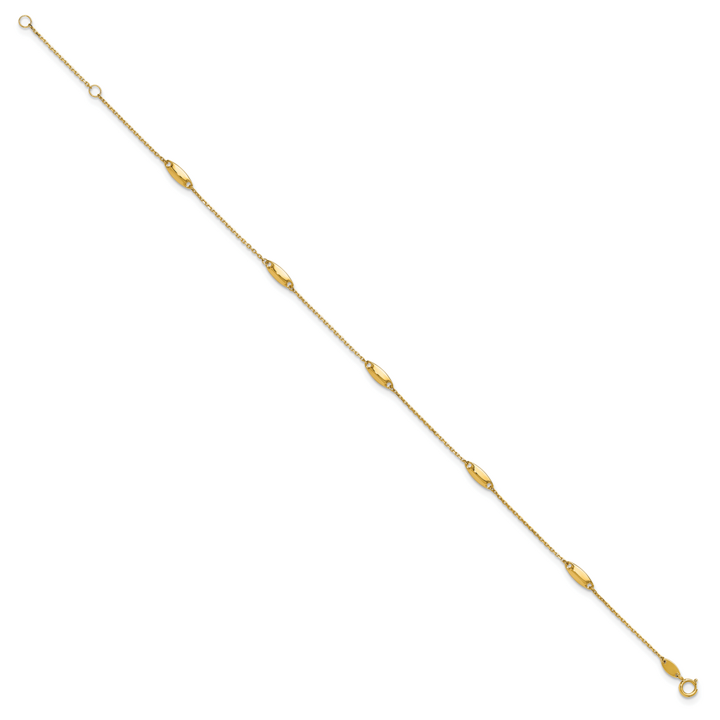 14K Oval Bead 5-Station 9 inch Plus 1 inch Extender - Total 10 inch Anklet