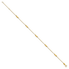 14K Oval Bead 5-Station 9 inch Plus 1 inch Extender - Total 10 inch Anklet